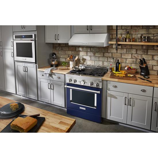 KitchenAid KFGC500JIB 30'' Smart Commercial-Style Gas Range with 4 Burners in Ink Blue
