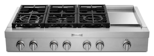 KitchenAid KCGC558JSS 48'' 6-Burner Commercial-Style Gas Rangetop with Griddle in Stainless Steel