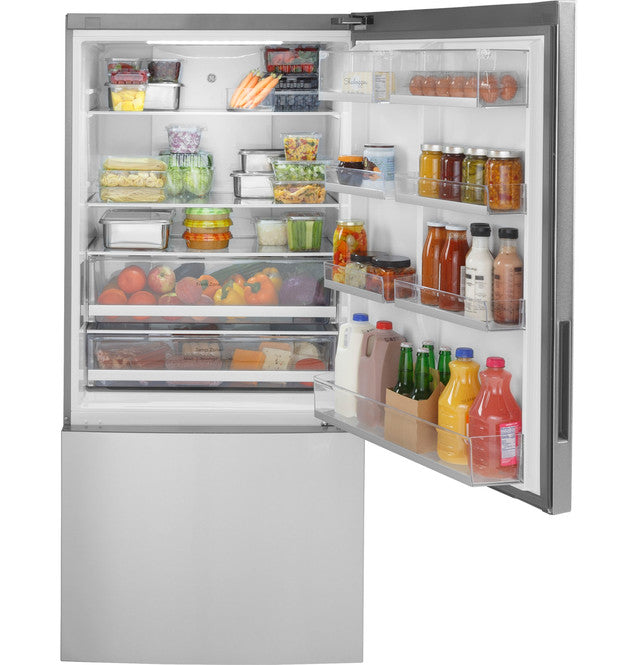 GE GBE17HYRFS ENERGY STAR® 17.7 Cu. Ft. Counter-Depth Bottom-Freezer Refrigerator in Fingerprint Resistant Stainless