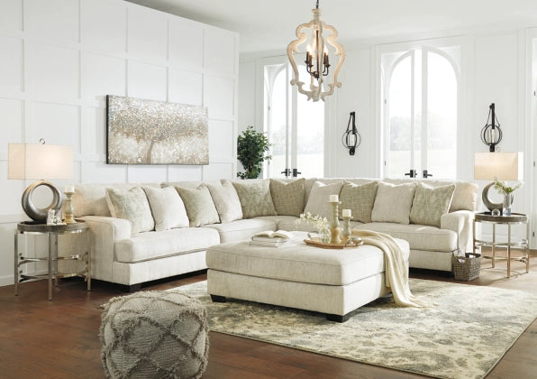 Rawcliffe 3-Piece Sectional with Ottoman in Parchment