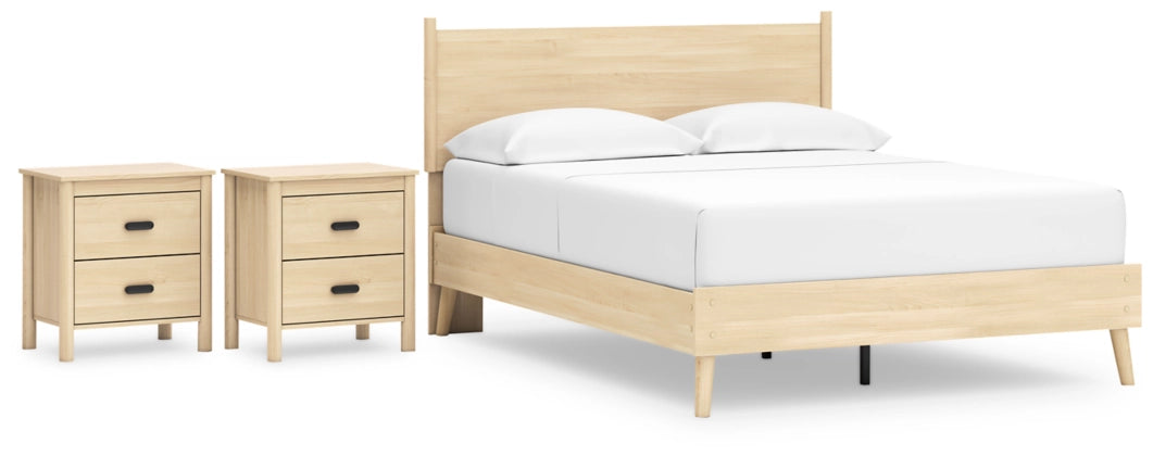 Cabinella Queen Platform Panel Bed with 2 Nightstands