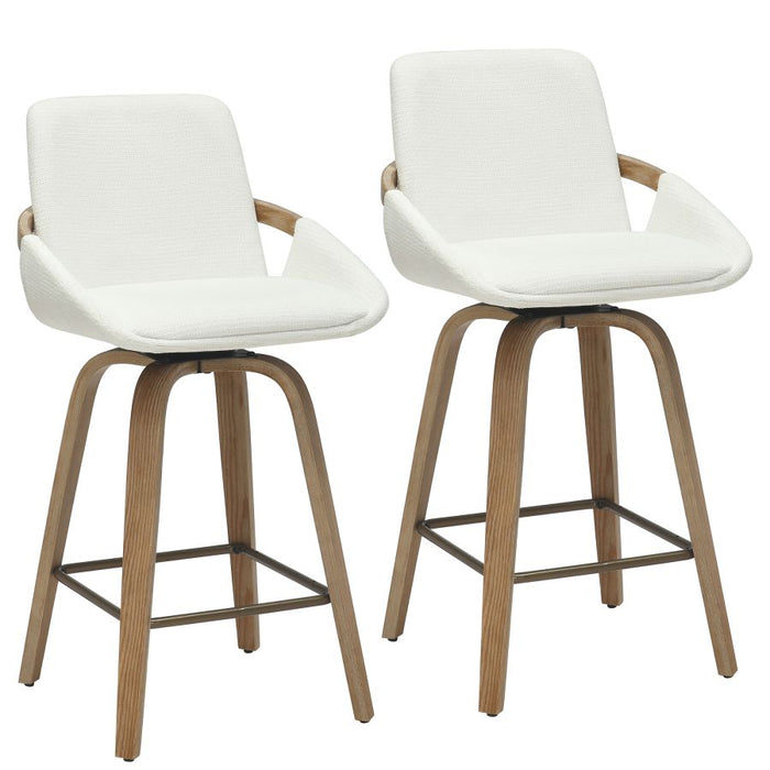 Parker 26" Counter Stool w/Swivel, Set of 2 in Ivory Performance Fabric & Whitewash