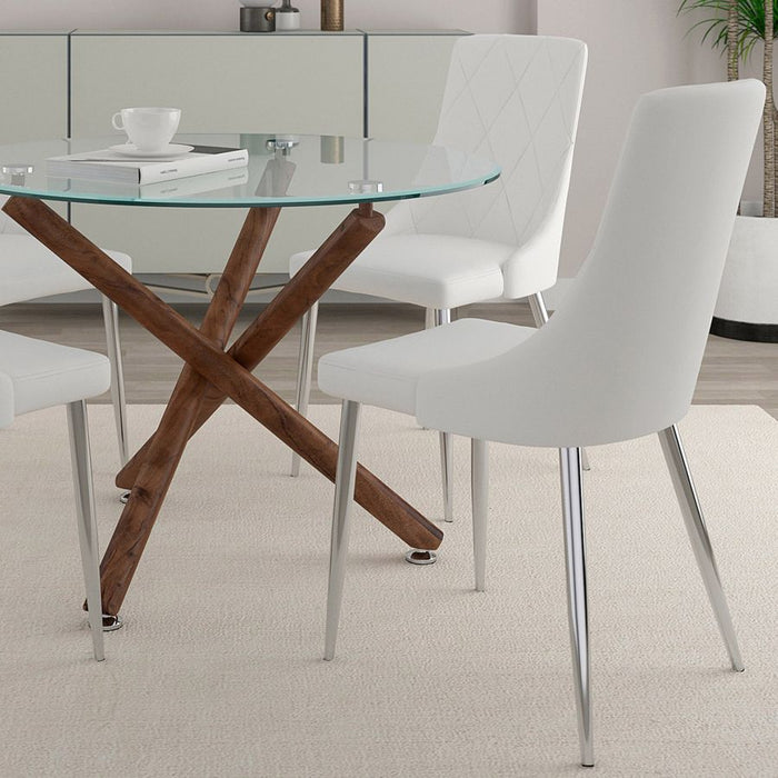 Rocca/Devo 5pc Dining Set in Walnut with White Chair