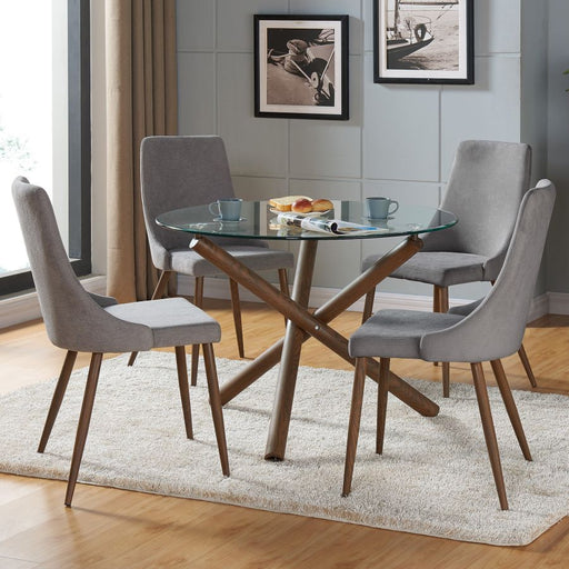 Worldwide Homes 207-264-182GY Rocca/Cora 5pc Dining Set in Walnut with Grey Chair