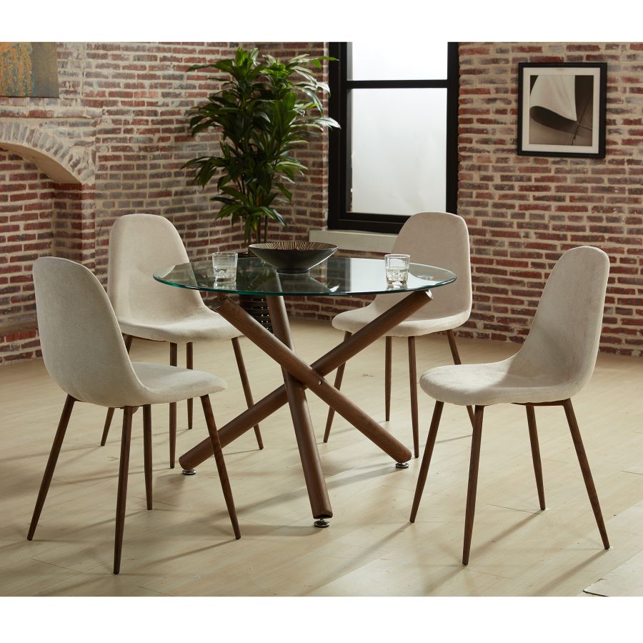 Rocca/Lyna 5pc Dining Set in Walnut with Beige Chair
