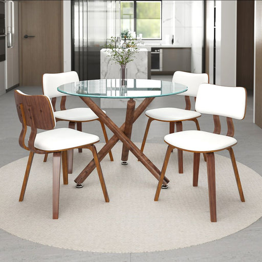 Worldwide Homes 207-264_581PUWT Rocca/Zuni 5pc Dining Set in Walnut with White Chair