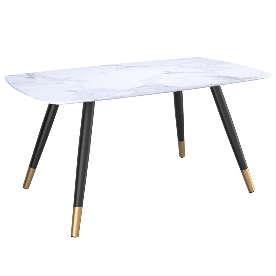 Emery/Akira 7pc Dining Set in White with Black Chair