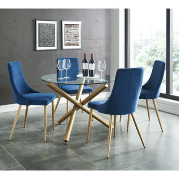 Carmilla 5pc Dining Set in Aged Gold with Blue Chair