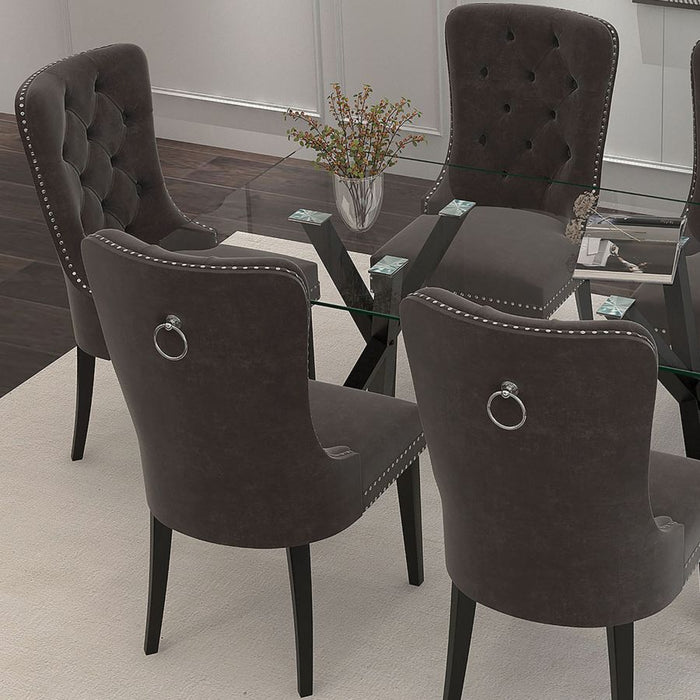 Stark/Rizzo 7pc Dining Set in Black with Grey Velvet Chair