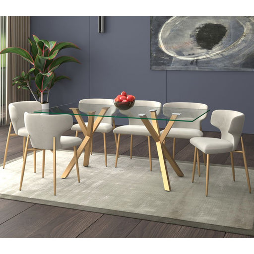 Worldwide Homes 207-535GL_673GRY Stark/Akira 7pc Dining Set in Aged Gold with Grey Chair
