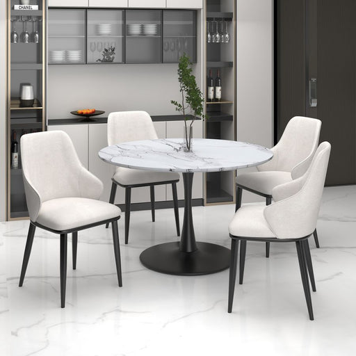 Worldwide Homes 207-671SBK_084BEG Zilo/Kash 5pc Dining Set in Faux Marble and Black with Beige Chair