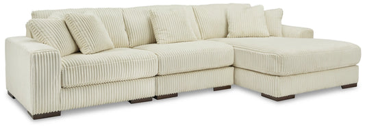 Lindyn 3-Piece Sectional RHF Chaise with Ottoman in Ivory