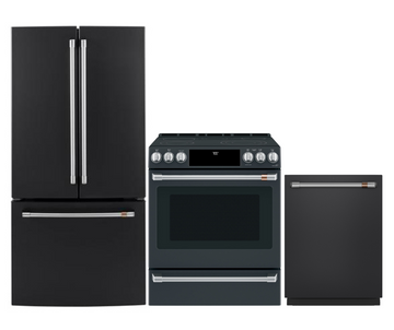 Café 36" Counter Depth Fridge Electric Range Dishwasher Matte Black Set