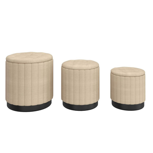 Lexi 3pc Round Storage Ottoman Set in Beige and Black