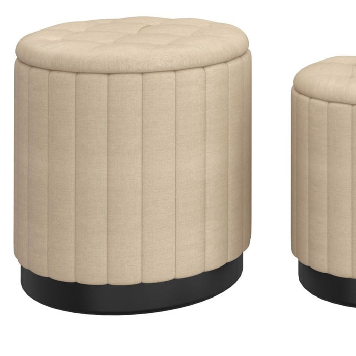 Lexi 3pc Round Storage Ottoman Set in Beige and Black