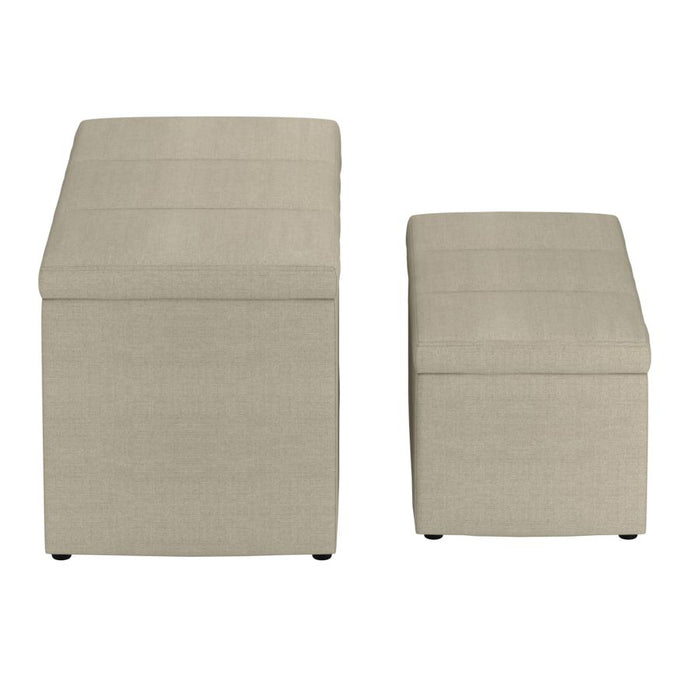 Levi 2pc Rectangular Storage Ottoman Bench Set in Beige Fabric