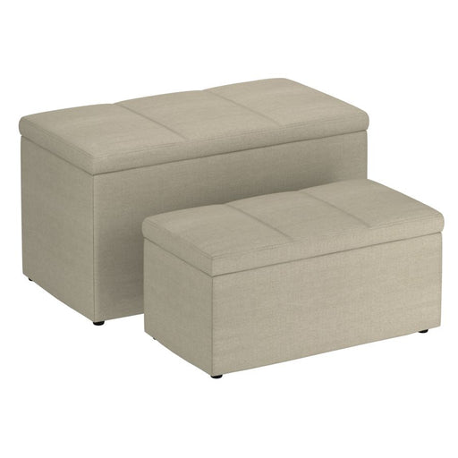 Levi 2pc Rectangular Storage Ottoman Bench Set in Beige Fabric