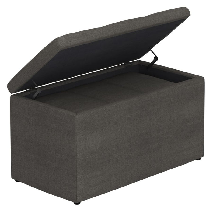 Levi 2pc Rectangular Storage Ottoman Bench Set in Charcoal Fabric