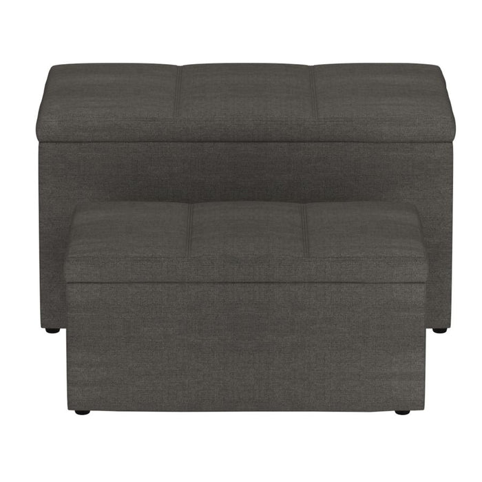 Levi 2pc Rectangular Storage Ottoman Bench Set in Charcoal Fabric