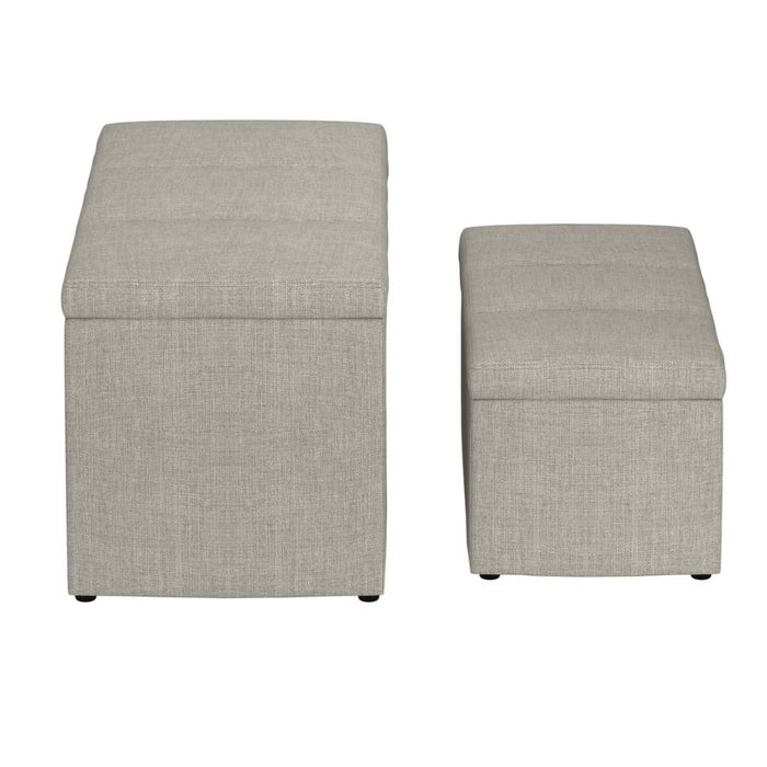 Levi 2pc Rectangular Storage Ottoman Bench Set in Light Grey Fabric