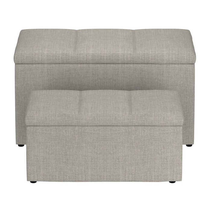 Levi 2pc Rectangular Storage Ottoman Bench Set in Light Grey Fabric