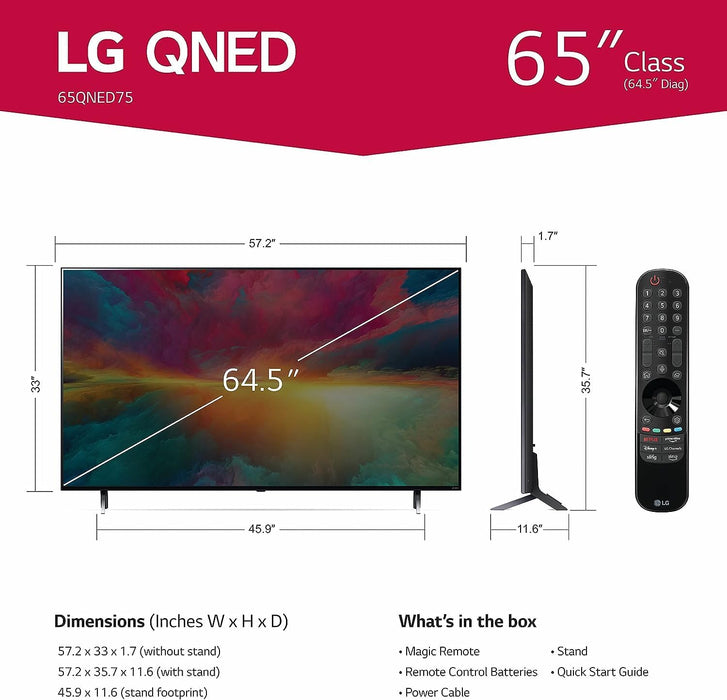 LG QNED75 55-Inch QLED NanoCell 4K Smart TV - Quantum Dot Nanocell, AI-Powered, Alexa Built-in, WebOS, Game Optimizer, Dynamic Tone Mapping, Magic Remote, 55" Television (55QNED75URA) (OpenBox -10/10 Condition)