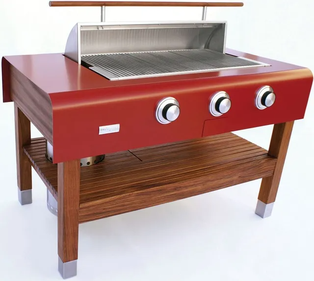 Caliber CRG60R-N Rockwell 60" Powder coated Red Free Standing Natural Gas Social Grill with Hardwood Stand