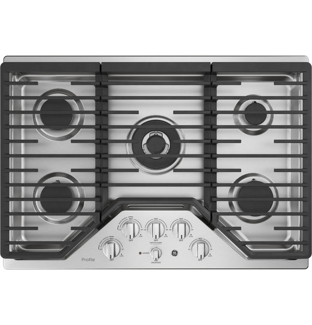 GE Profile™ PGP9030SLSS 30" Built-In Tri-Ring Gas Cooktop with 5 Burners and Included Extra-Large Integrated Griddle