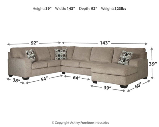 Ballinasloe 3-Piece Sectional with Ottoman - RHF Chaise
