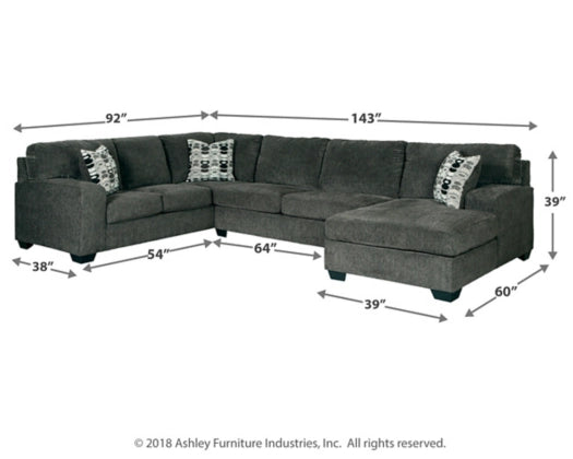 Ballinasloe 3-Piece Grey Sectional with Ottoman - RHF Chaise