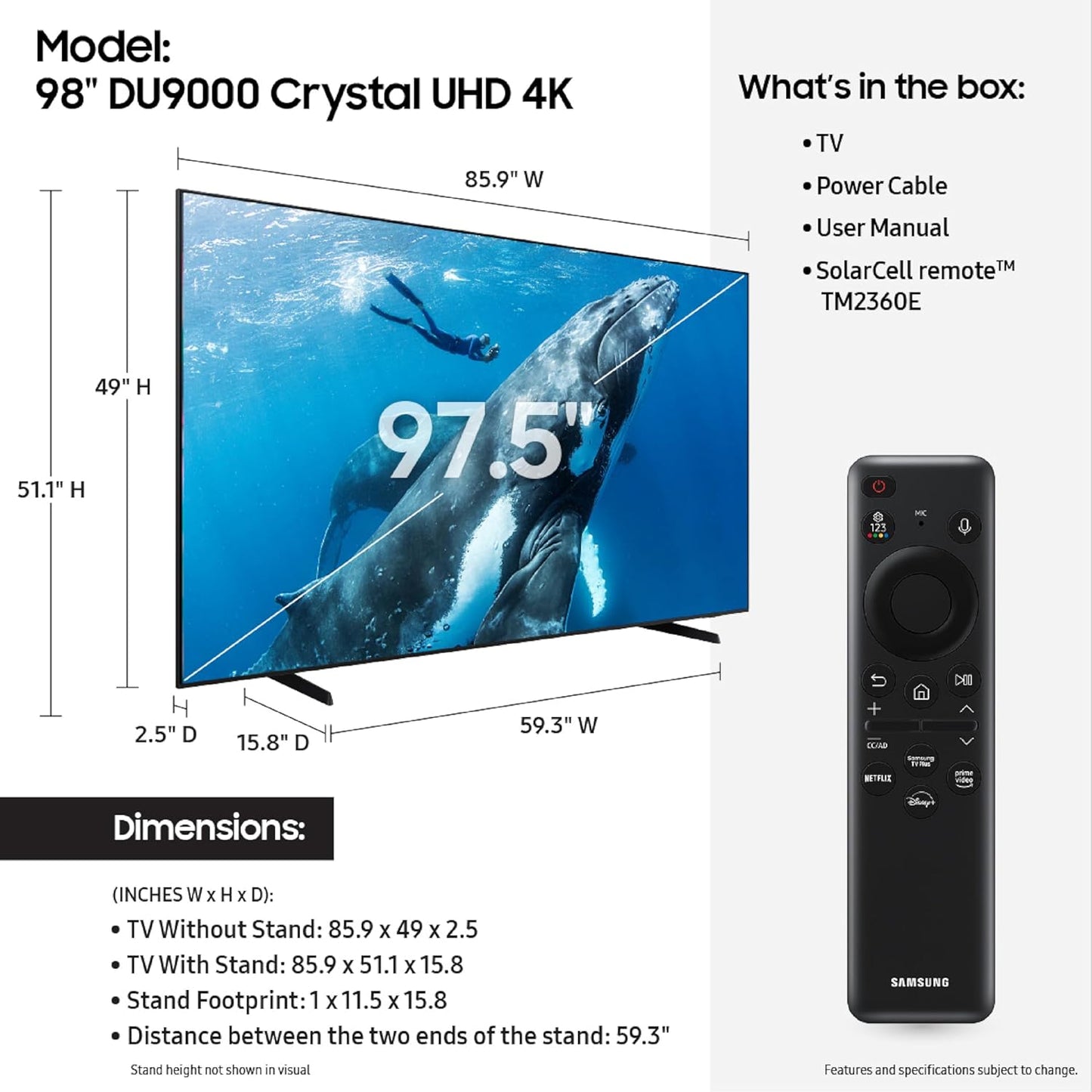 Samsung 98-Inch Class 4K Crystal UHD DU9000 Series HDR Smart TV UN98DU9000