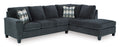 Abinger 2-Piece Navy Blue Sectional with Ottoman - RHF Chaise