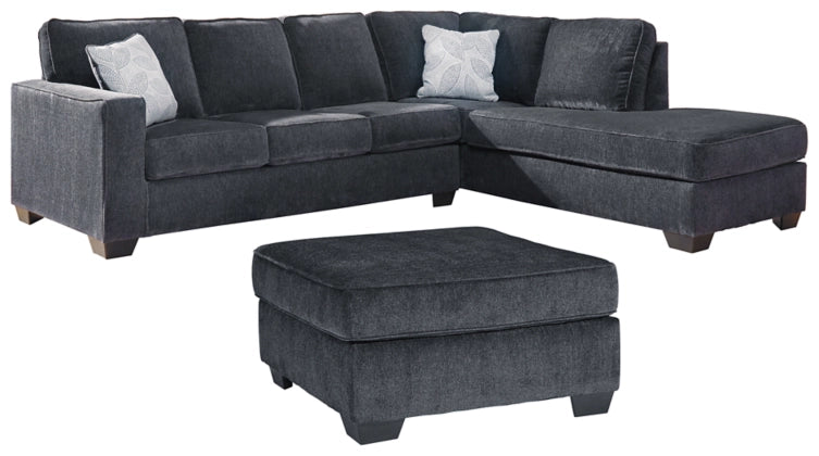 Altari 2-Piece Sectional with Ottoman RHF Chaise - Navy Blue