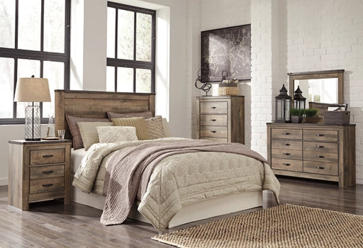 Trinell Queen Panel Headboard Bed with Dresser, Chest and 2 Nightstands in Brown