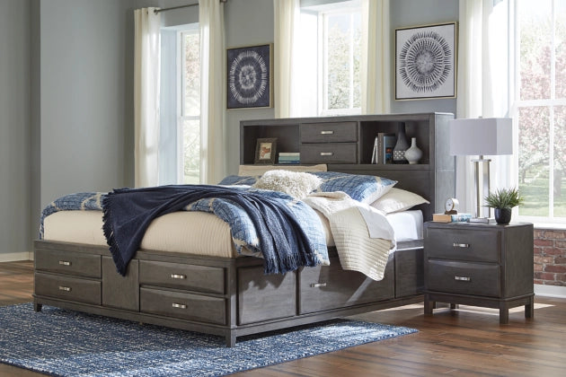 Caitbrook Queen Storage Bed with 8 Drawers in Gray