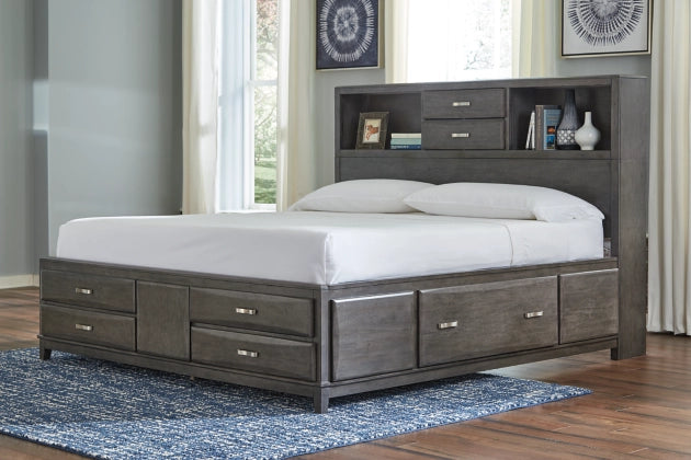 Caitbrook King Storage Bed with 8 Drawers in Gray