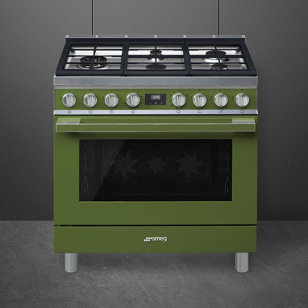 Smeg CPF36UGMOG 36 Inch Freestanding Professional Dual Fuel Range Olive Green