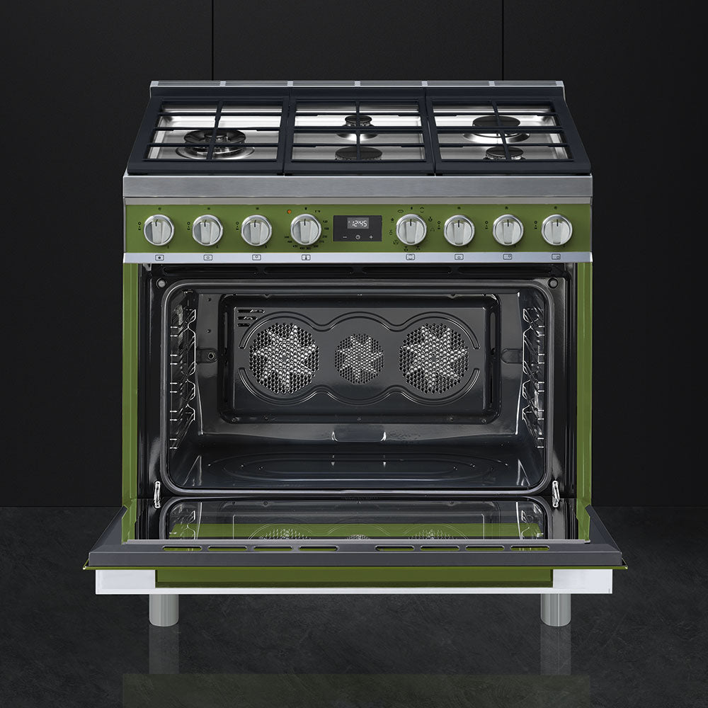 Smeg CPF36UGMOG 36 Inch Freestanding Professional Dual Fuel Range Olive Green