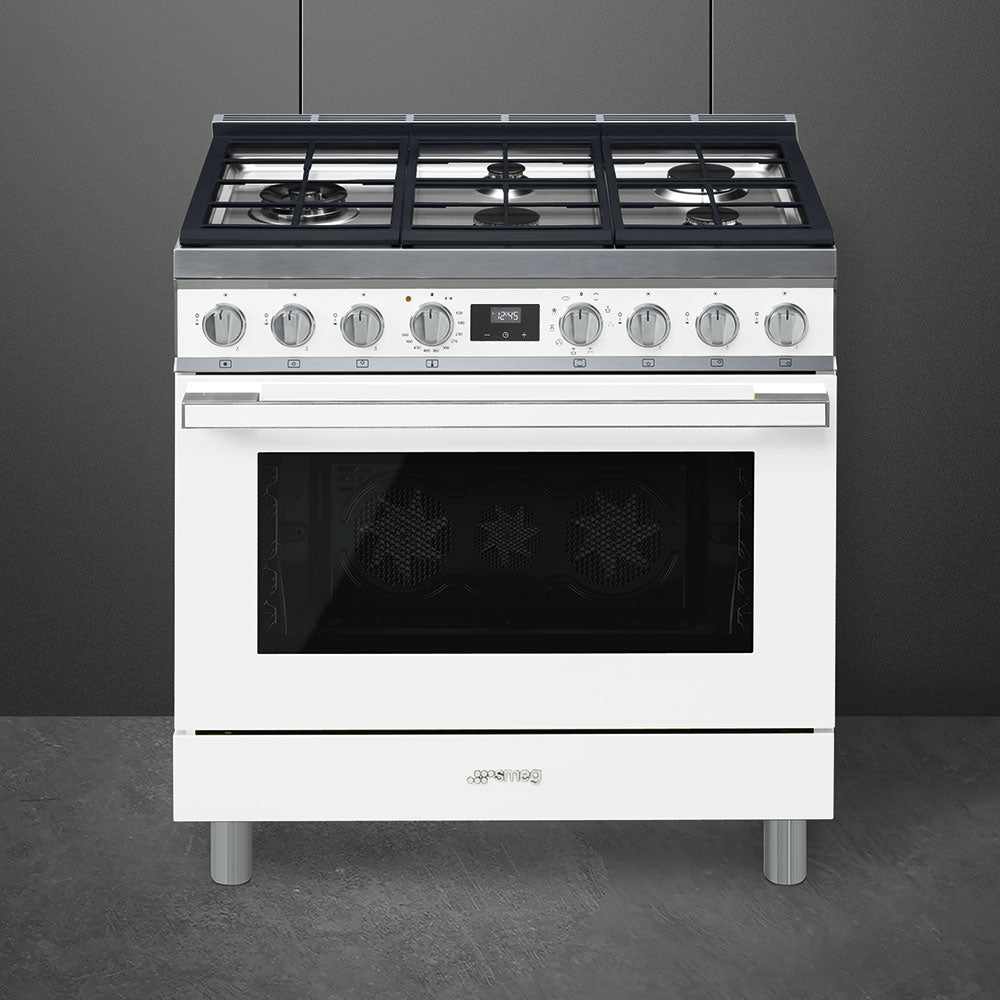 Smeg CPF36UGMWH 36 Inch Freestanding Professional Dual Fuel Range White