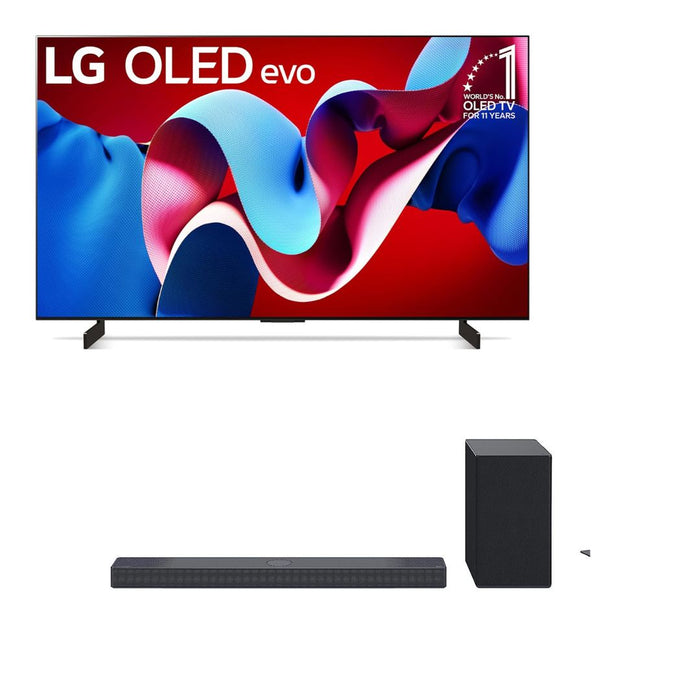 LG 65-Inch C4 OLED evo 4K Smart TV - α9 AI Processor 4K, Alexa Built-in, 144Hz Refresh Rate, HDMI 2.1, G-Sync, FreeSync, VRR, WebOS 24, Dolby Vision, Dolby Atmos (OLED65C4PUA+Soundbar)