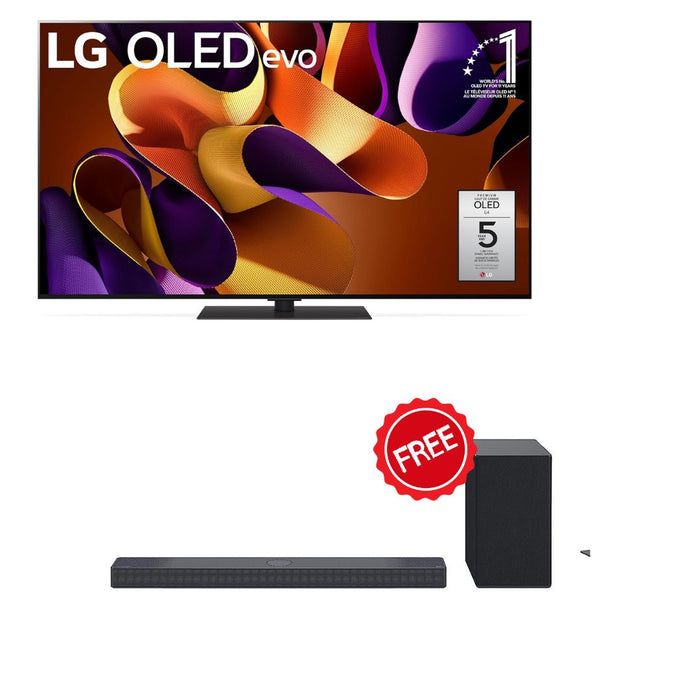 LG 77-Inch G4 OLED evo 4K Smart TV - α11 AI Processor 4K, Alexa Built-in, 144Hz Refresh Rate, HDMI 2.1, G-Sync, FreeSync, Dolby Vision, Dolby Atmos, Wall Mount Included (OLED77G4WUA+Soundbar)