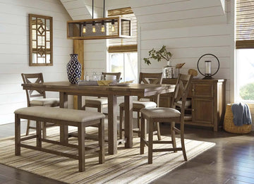 Ashley Moriville 6Pc Counter height Dining Set in Grayish Brown Furnish