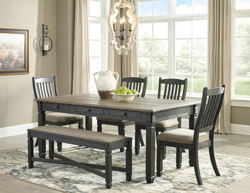 Ashley Tyler Creek 6Pc Dining Set in Two-Tone Black & Grey Furnish
