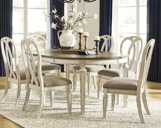 Realyn Dining Table and 6 Chairs in Chipped White