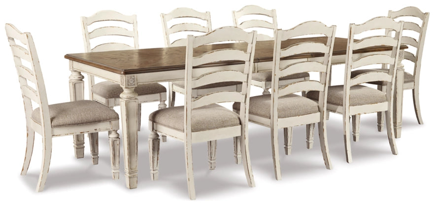 Realyn Dining Table and 8 Chairs in Chipped White