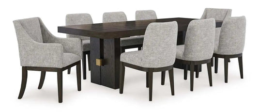 Ashley Burkhaus 9Pc Dining Set in Dark Brown Furnish