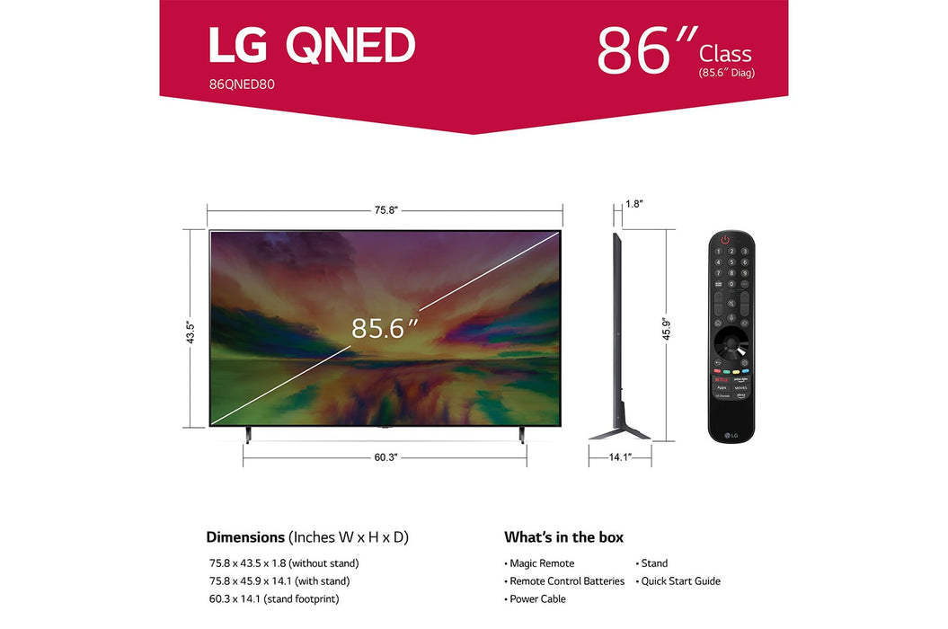 LG 50QNED80URA 50 Inch Class URA Series 4K UHD Smart webOS 23 w/ThinQ AI TV