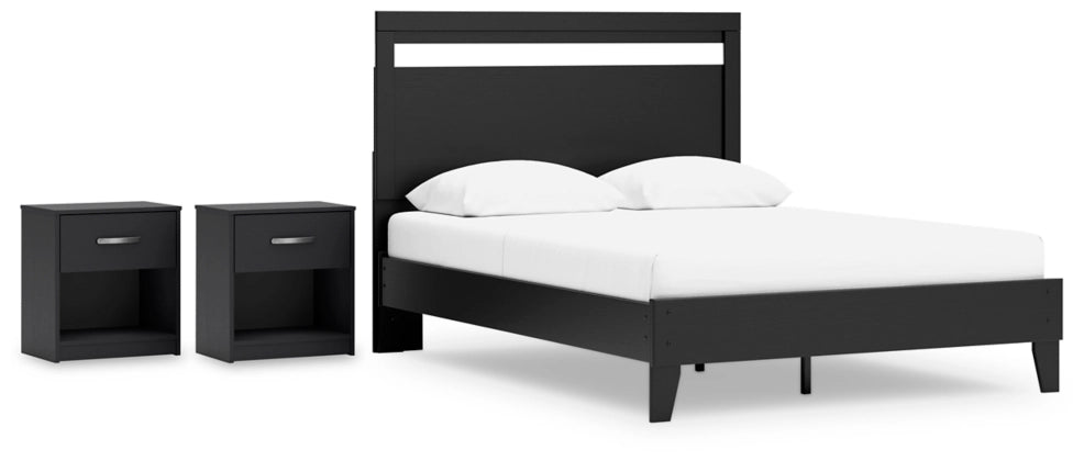 Finch Queen Panel Platform Bed with 2 Nightstands