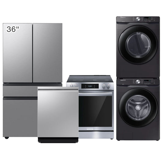Samsung and Frigidaire Gallery 5 Piece Kitchen + Laundry Appliances Bundle
