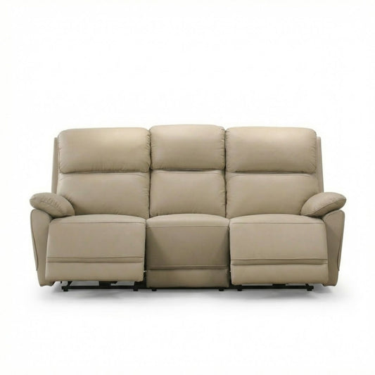 Luxe Leather Power Recliner Sofa Beige
